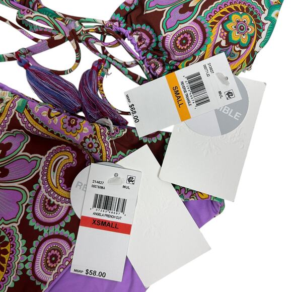 Becca Swim Multi Colored Paisley Reversible Tie Triangle High Waisted Bikini - Picture 3 of 3